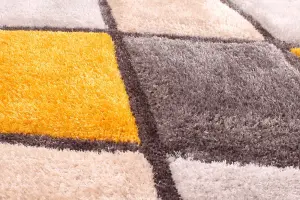 Diamond Ochre Shaggy Geometric Optical Modern Sparkle Rug for Living Room and Bedroom-60cm X 110cm