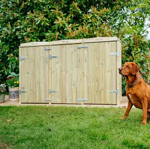 Shireburn Triple Wheelie Bin Store - Timber - L80.4 x W214.2 x H120 cm - Fits 1 x 240L & 2 x 140L Wheelie Bins