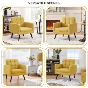 Yaheetech Yellow Fabric Armchair Tufted Accent Chair with Rubber Wooden Leg