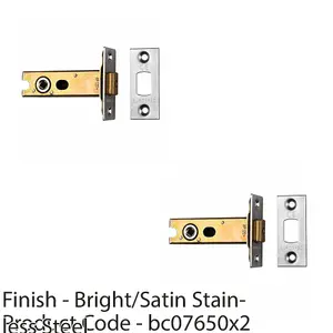 2 PACK - 76mm Heavy Duty Tubular Deadbolt Lock - Bright Stainless Steel Bathroom Privacy