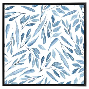 Watercolour blue branches with leaves (Picutre Frame) / 16x16" / Oak