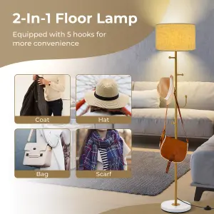 Costway Modern Floor Lamp with Coat Rack Freestanding Lamp W/ 5 Hooks & Foot Switch E27