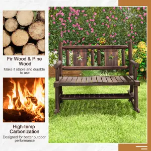 Costway Patio Rocking Bench Carbonized Wood Double Rocker Lovesear w/ Ergonomic Seat