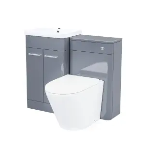 Nes Home Afern 500mm Vanity Unit, WC Unit And Round Back to Wall Toilet Steel Grey