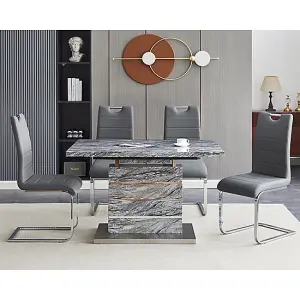 Parini Extendable Melange High Gloss Dining Table 4 Grey Chairs