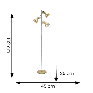 ValueLights Albie Gold Metal 3 Arm Spotlight Head Adjustable Floor Lamp for Living Room