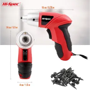 Hi-Spec 27pc 3.6V Red Compact Electric Power Screwdriver & Driver Bit Set. USB Rechargeable for Cordless Screwdriving