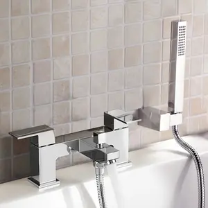 Nes Home Aldo Bathroom Chrome Deck Mounted Solid Brass Bath Filler Tap & Shower Handset