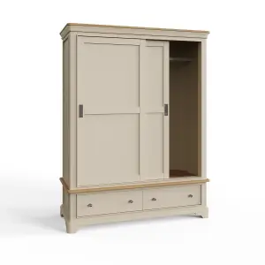 2 Door 2 Drawer Sliding 1.5M Combination Wardrobe Putty Painted Oak