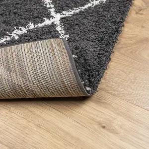 Shaggy Rug PAMPLONA High Pile Modern Black and Cream 120x120 cm