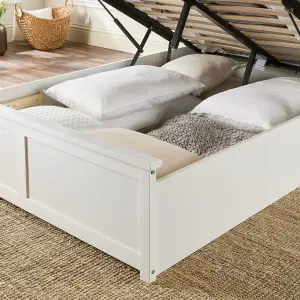 Wooden Ottoman Storage Bed in White, size Single