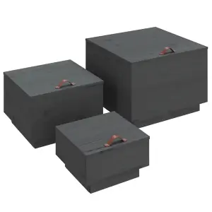 Berkfield Storage Boxes with Lids 3 pcs Grey Solid Wood Pine