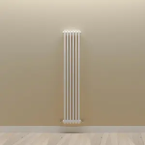 Vertical White Double Column Radiator (H) 1500mm x (W) 290mm, 3140 BTU.