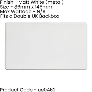 Double SCREWLESS MATT WHITE Blanking Plate Round Edged Wall Box Hole Cover