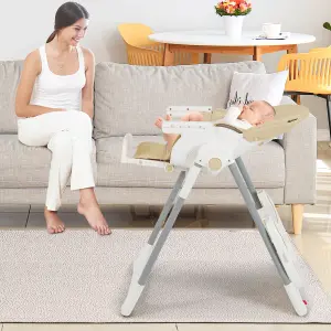 Costway 4-in-1 Baby High Chair Foldable Feeding Chair w/ 7 Heights 4 Reclining Angles