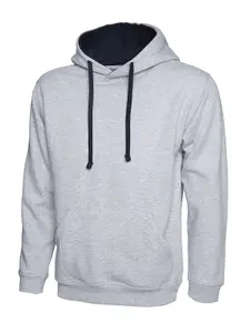 Uneek - Unisex Contrast Hooded Sweatshirt/Jumper  - 50% Polyester 50% Cotton - Heather Grey/Navy - Size XS