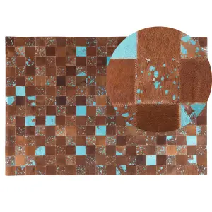 Cowhide Area Rug 140 x 200 cm Brown and Blue ALIAGA