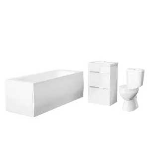 Nes Home 1700mm Bath, Close Coupled Toilet & 500 mm 2 Drawer Vanity Basin Cabinet