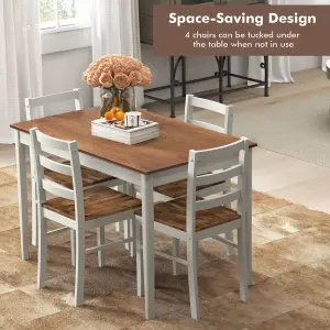 Costway 5PCS Dining Table & Chair Set Solid Wooden Kitchen Furniture Set Space-Saving