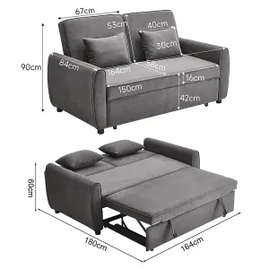 Grey 2 Seat Fabric Put Out Sofa Bed Loveseat Couch with 2 Pillows