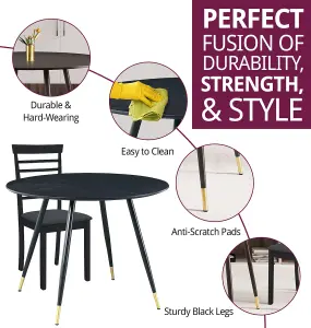 Hallowood Furniture Finley Small Round Dining Table in Black Finish with 4 Black Wooden Chairs