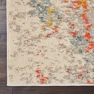 Ivory/Multi Rug, 6mm Thick Stain-Resistant Graphics Rug, Abstract Modern Rug for Bedroom, & Dining Room-66cm X 305cm (Runner)