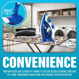 Blue 2600W Corded Non Stick Steam Iron With Ceramic Sole Plate Laundry