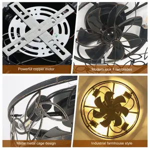 46cm Farmhouse Caged Ceiling Fan with Light Kit and Remote