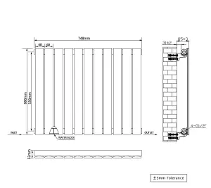 Right Radiators 600x748 mm Horizontal Single Flat Panel Designer Radiator Black