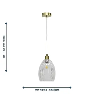 First Choice Lighting Set of 2 Birch Clear Fluted Glass with Satin Brass Pendant Fittings