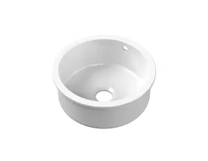 Fireclay Single Bowl Round Undermount Kitchen Sink, Central Waste & Overflow, 460mm - White