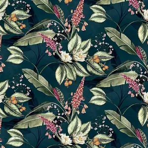 Belgravia Paradise Garden Tropical Jungle Floral Navy Green Cream Pink Wallpaper