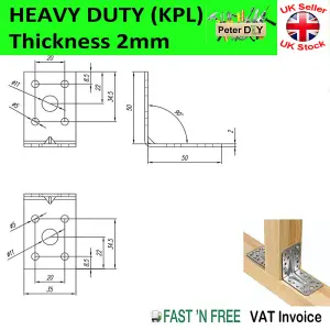 ANGLE BRACKET 2mm Thick HEAVY DUTY Corner Reinforced Galvanised Zinc Plated 50x50 Width 35mm Pack of: 10