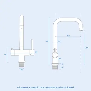 Nes Home Instant Boiling Water Swivel Spout Kitchen Tap Square Chrome With Boiler & Water Filter