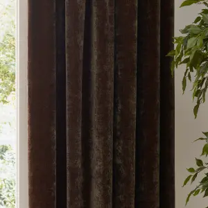 Yard Heavy Chenille Velvet Brown Pencil Pleat Curtains, 229 x 229cm