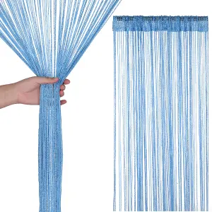 String Curtain Panel Spaghetti Tassel Curtain, 200cm x 90cm - Sky Blue