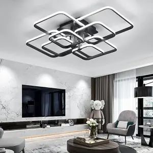 8 Lights Squares Black Contemporary LED Energy Efficient Semi Flush Acrylic Ceiling Light Cool White