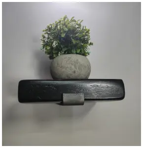 Handmade Wooden Rustic Flower Shelf Bracket Bent Up 22.5 x 20cm Black Ash