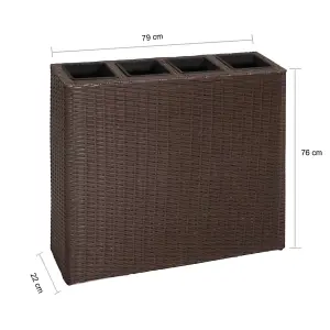 Berkfield Garden Raised Bed with 4 Pots Poly Rattan Brown