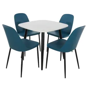 Core Products Aspen White 80cm Square Dining Table with 4 Blue Plastic Duo Design Chairs