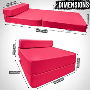 Fold Out Single Z Bed Futon Sofa Chair Mattress - Pink