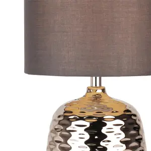 First Choice Lighting Ripple Chrome Grey Ceramic 32 cm Table Lamp With Shade