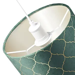 Modern Soft Brushable Forest Green Velvet 25cm Lamp Shade with Gold Foil Decor