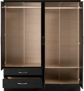 Nevada 4 Door 2 Drawer Mirrored Wardrobe in Black Gloss Finish