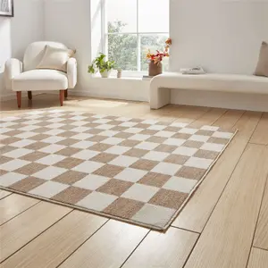 Baltimore 66618 Checkerboard Geometric Modern Rugs in Beige - 120x170cm