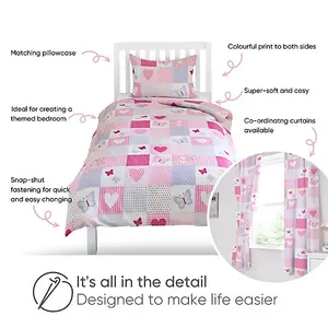 Bloomsbury Mill - Patchwork Butterflies- Kids Toddler Cot Bed Duvet Cover and Pillowcase Set for Girls - Cot Bed - 150 x 120cm