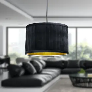 First Choice Lighting Sundance Black Velvet Pleated 30cm Lamp Shade with Gold Inner