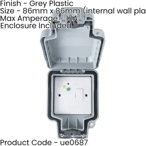 IP66 Outdoor 1 Gang Single 13A UK Plug Socket & 30ma RCD Garden Enclosure Box