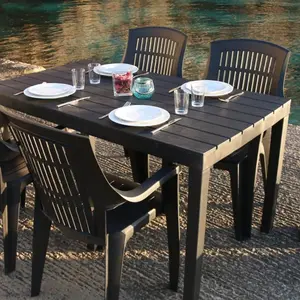 URBNLIVING 72cm Height Large Rectangle Garden Slatted Plastic Table Patio Deck Outdoor Furniture Black