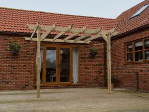 Lean to wooden garden pergola kit - Orchid design wall mounted gazebo, 1.8m x 1.8m (Natural finish)